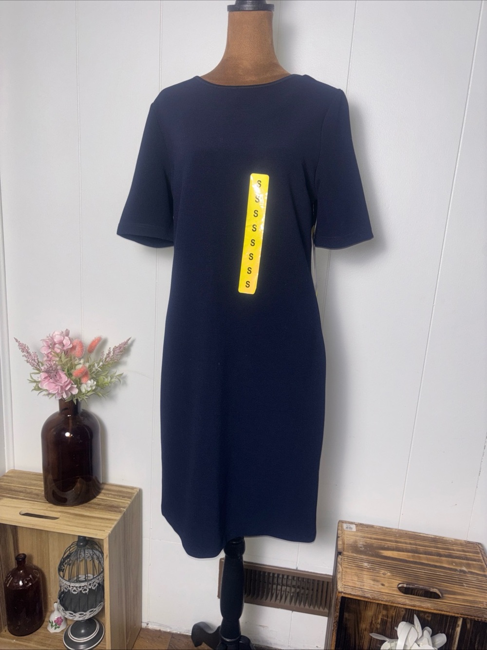 Mario Serrani Italy Midnight Navy Blue Dress Sz Small Textured Ribbed New